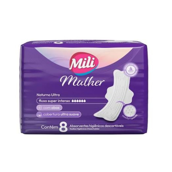 ABSORVENTE MILI NOTURNO ULTRA SUAVE COM ABAS 8 UNIDADES