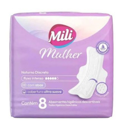 ABSORVENTE MILI NOTURNO DISCRETO ULTRA SUAVE COM ABAS 8 UNIDADES