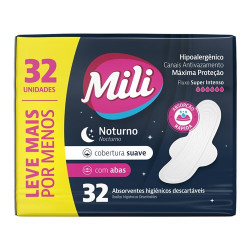 ABSORVENTE MILI NOTURNO SUAVE COM ABAS COM 32 UNID