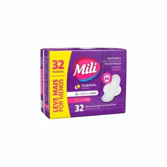 ABSORVENTE MILI DIA/NOITE SUAVE COM ABAS C/32UNID
