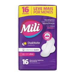 ABSORVENTE MILI DIA/NOITE SUAVE COM ABAS COM 16UNID
