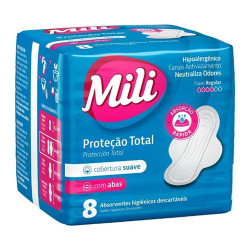 ABSORVENTE MILI SUAVE COM ABAS F BAIXO COM 8 UNID