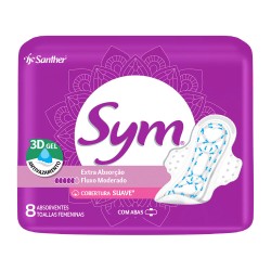 ABSORVENTE SYM PREMIUM SUAVE C/ABAS C/8 UND