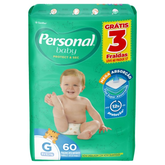 FRALDA PERSONAL BABY HIPER G C/60 UND LV60 PG57