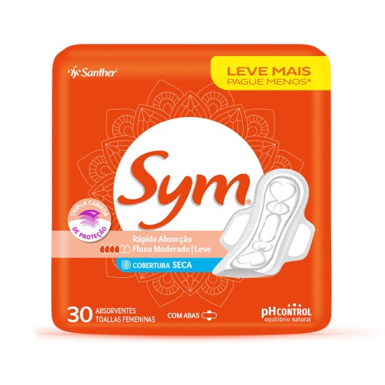 ABSORVENTE SYM COB SECA C/ABAS C/30 UND LV MAIS PG MENOS
