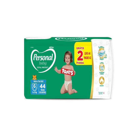 FRALDAS PERSONAL BABY TOTAL PROTECT PANTS G COM 44 UND LV44 PG42