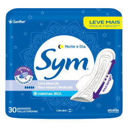 ABSORVENTE SYM COB SECA COM ABAS NOITE/DIA COM 30 UNIDADES LEVE MAIS PAGUE MENOS
