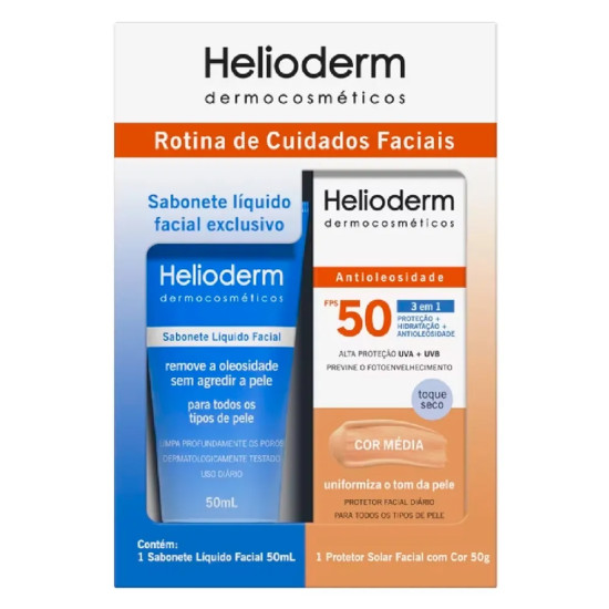 KIT HELIODERM FACIAL COR MEDIA FPS50 50G+SABONETE LIQUIDO 50ML