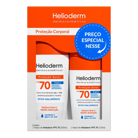 KIT HELIODERM PROTETOR SOLAR CORPORAL FPS 70 200ML + 120ML