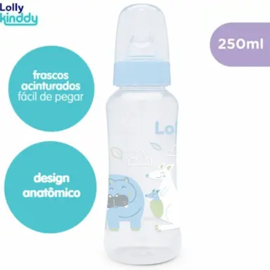 MAMADEIRA LOLLY ZOO AZUL BICO SIL REDONDO 240ML
