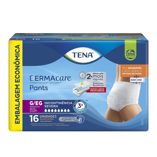 FRALDAS GERIATRICA TENA DERMACARE PANTS G/EG COM 16 UND