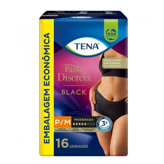 ROUPA INTIMO TENA PANTS DISCREET BLACK TAM P/M C/16 UN