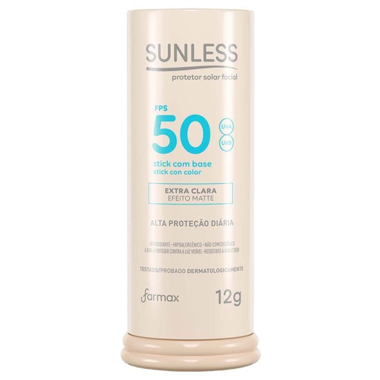 PROTETOR SOLAR FACIAL SUNLESSS STICK C/BASE EXTRA CLARA FPS 50 12G