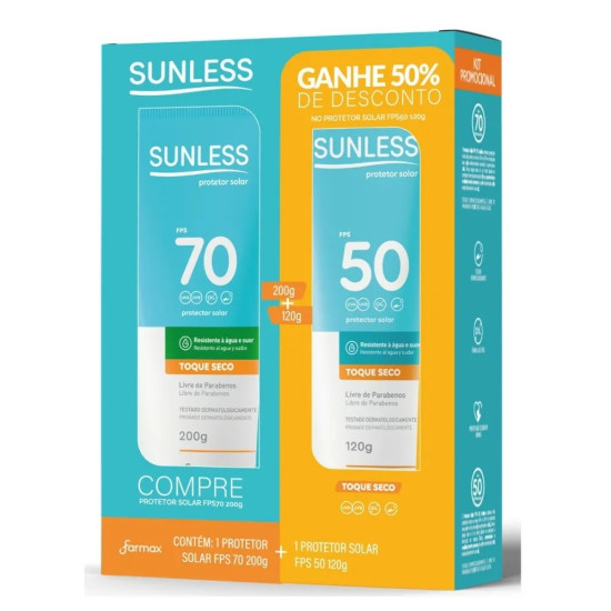 KIT PROTETOR SOLAR SUNLESS TOQUE SECO FPS70 200G+FPS50 120G