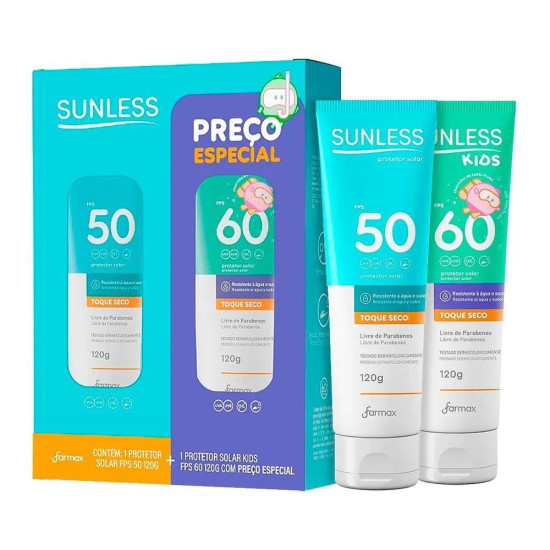 KIT PROTETOR SOLAR SUNLESS TOQUE SECO FPS60 120G+FPS50 120G KIDS