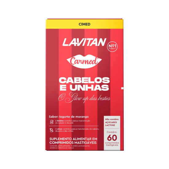 LAVITAN CARMED CABELOS E UNHAS SABOR IORGUTE DE MORANGO COM 60 CPS