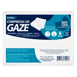 COMPRESSA DE GAZE BEM CARE ESTERIL 13 FIOS C/10 UND