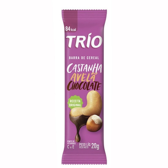BARRA DE CEREAL TRIO AVELA CASTANHA E CHOCOLATE COM 20GR