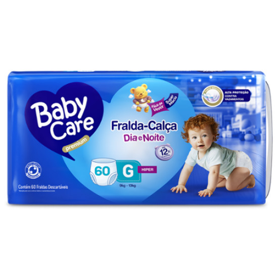 FRALDA CALCA BABY CARE PREMIUM DIA E NOITE G COM 60UNIDADES
