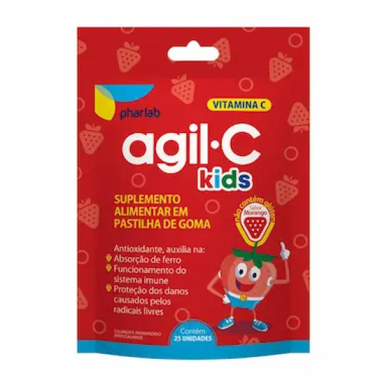 AGIL C KIDS MORANGO 30MG SACHE COM 25 GOMAS