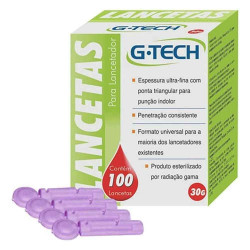 LANCETAS PREMIUM G TECH 30G COM 100 UND