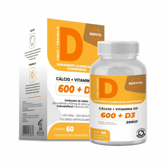VITAMINA D3 + CALCIO BEM VITA 200UI COM 60 CAPSULAS