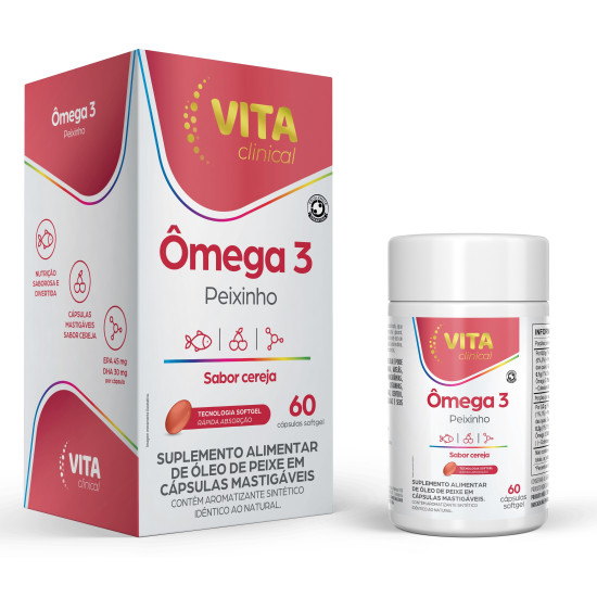 POLIVITAMINICO VITACLINICAL OMEGA 3 KIDS CEREJA COM 60 CAPSULAS
