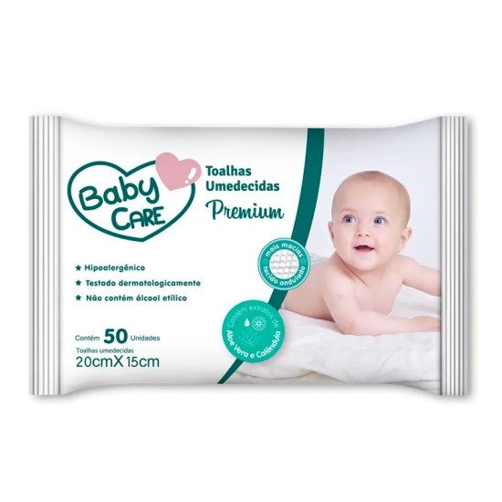 TOALHA UMEDECIDO BABY CARE PREMIUM COM 50 UND