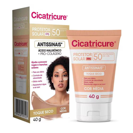 CICATRICURE PROTETOR SOLAR ANTISSINAIS COR MEDIA 2 FPS50 40G