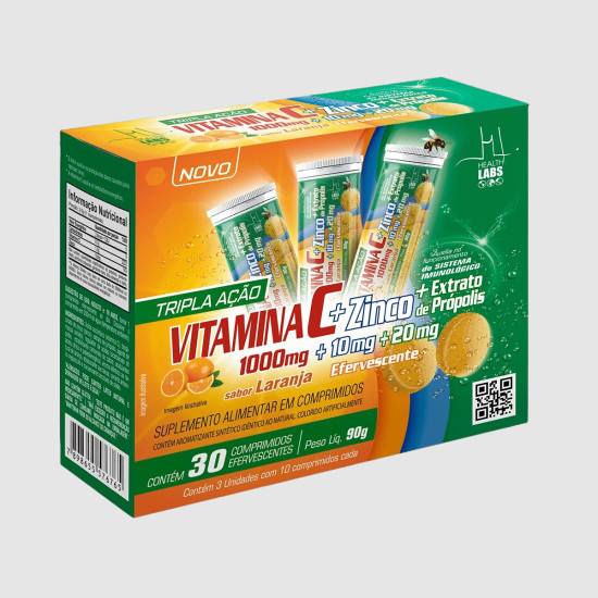VITAMIN C COM PROPOLIS+ZINCO 1G HEALTS LABS COM 30 CAPSULAS EFERVESCENTE