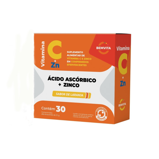 BEMVITA VITA C+ZINCO EFERVESCENTE SABOR LARANJA COM 30 CAPSULAS