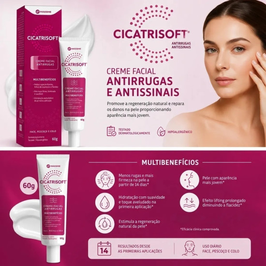 CICATRISOFT CREME FACIAL ANTISSINAIS E ANTIRRUGAS 60G
