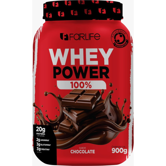 WHEY POWER CHOCOLATE 100% COM 900G FARLIFE