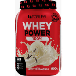 WHEY POWER BAUNILHA 100% COM 900G FARLIFE