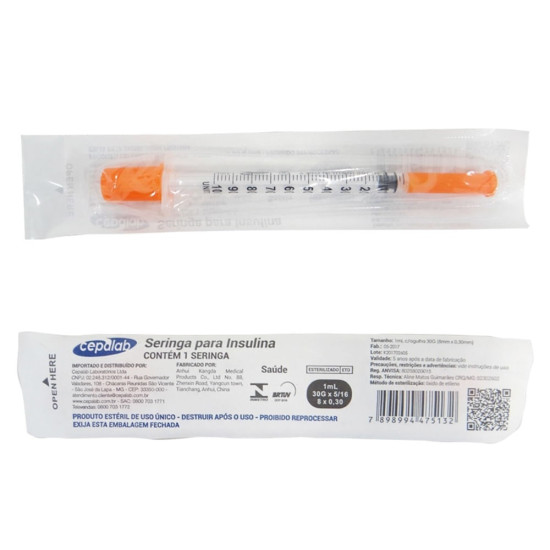SERINGA CEPALAB ULTRA FINE 100 UI 8 X 0,30 (30GX5/16)COM 1 UND