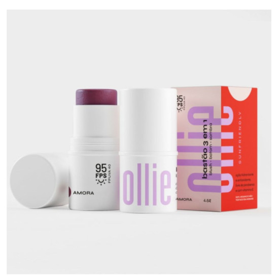 BASTAO OLLIE 3EM1 AMORA BLUSH/BATON/SOMBRA FPS 95 COM 4,5G