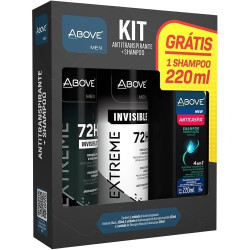 KIT DESODORANTE AEROSOL ABOVE EXTREME 150ML + EXTREME BLACK 150ML GRATIS SHAMPOO 220ML