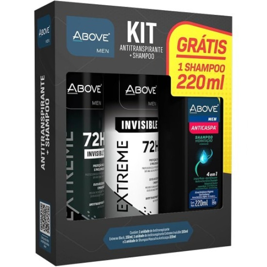 KIT DESODORANTE AEROSOL ABOVE EXTREME 150ML + EXTREME BLACK 150ML GRATIS SHAMPOO 220ML