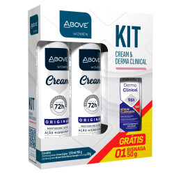KIT DESODORANTE AEROSOL ABOVE WOMAN CREAM 150ML COM 2 UNIDADES + GRATIS SERUM CLAREADOR 96H 50G