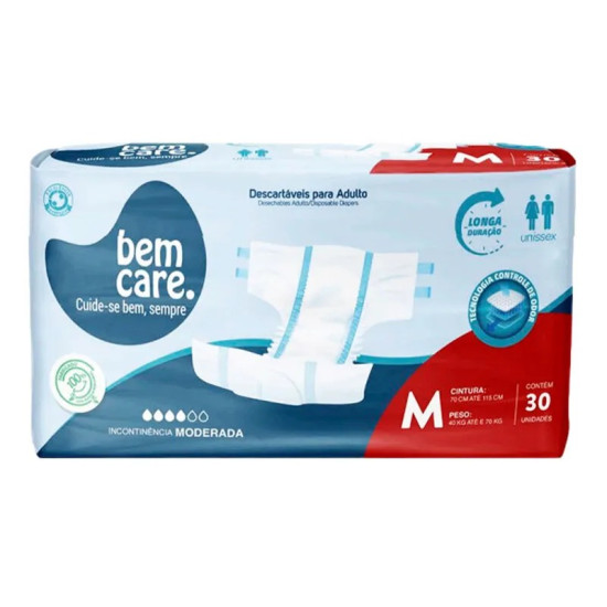 FRALDAS GERIATRICA BEM CARE TAM M COM 30