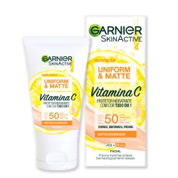 PROTETOR HIDRAT FACIAL GARNIER UNIFORM/MATTE VIT C FPS 50 COR CLARA 40G