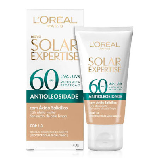 PROTETOR SOLAR FACIAL LOREAL EXPERTISE ANTIOLEOSIDADE COR 1.0 FPS60 40G