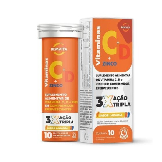 BEMVITA VITA C+D+ZINCO EFERVESCENTE SABOR LARANJA COM 10 CAPSULAS
