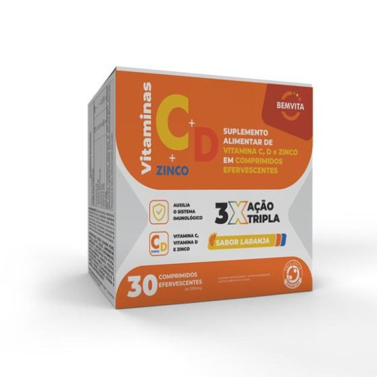 BEMVITA VITA C+D+ZINCO EFERVESCENTE SABOR LARANJA COM 30 CAPSULAS