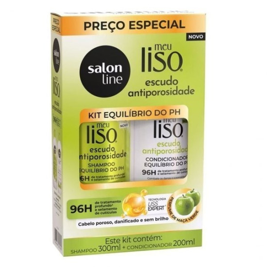 KIT SALON LINE MEU LISO SH300ML+COND200ML ESCUDO ANTIPOROSIDADE