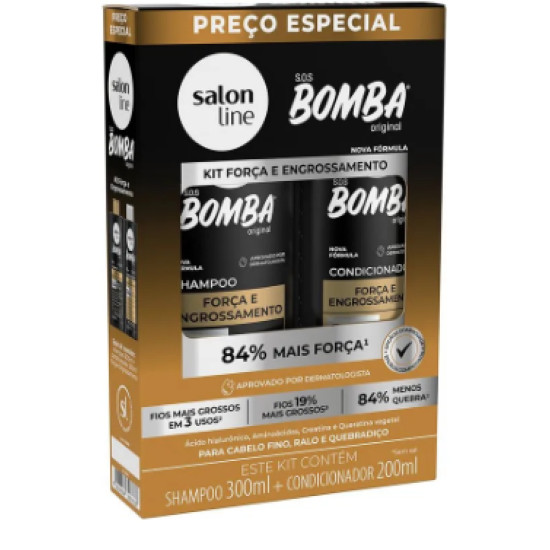 KIT SALON LINE SOS BOMBA SH300ML+COND200ML FORCA E ENGROSSAMENTO