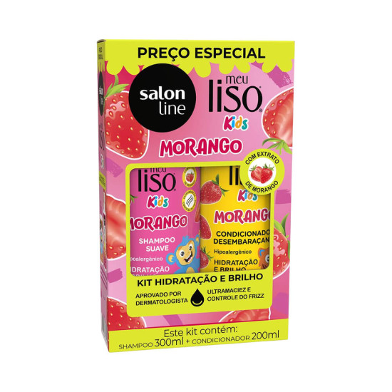KIT SALON LINE MEU LISO SH300ML+COND200ML KIDS MORANGO
