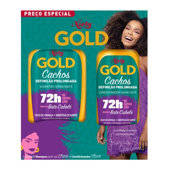 KIT NIELY SHAMPOO 275ML + CONDICIONADOR CACHOS DEFINIÇÃO PROLONGADA 175ML