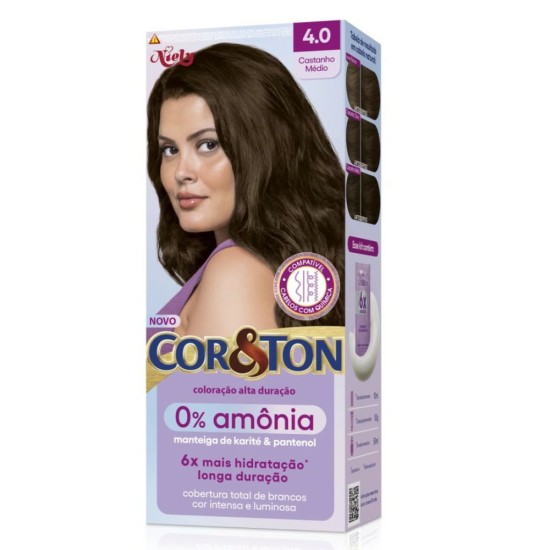 TINTURA PARA CABELO CORETON 0% AMONIA 4.0 CASTANHO MEDIO
