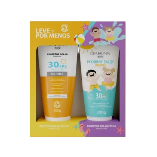 KIT PROTETOR SOLAR DERMUNN SUN FPS30 ADULTO 200G + FPS30 INFANTIL 200G